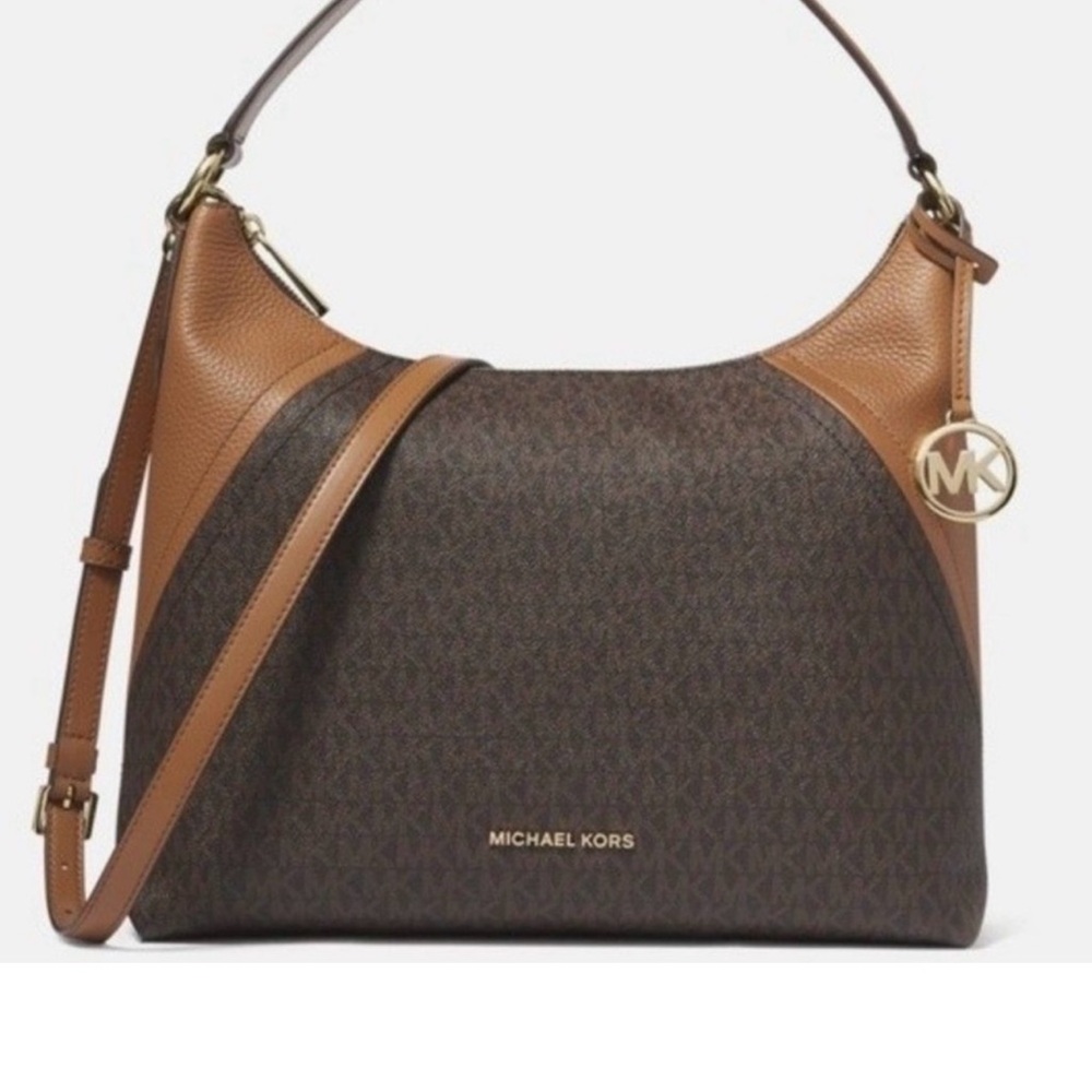 Michael Kors Brown and Tan Shoulder Bag with Signature Monogram